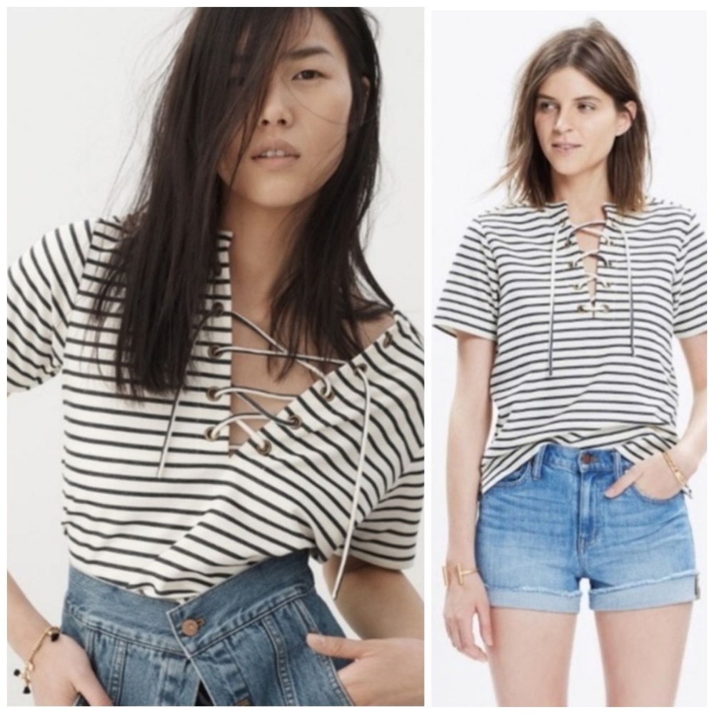 Madewell | Striped Crop Nautical Lace Up Top | EUC